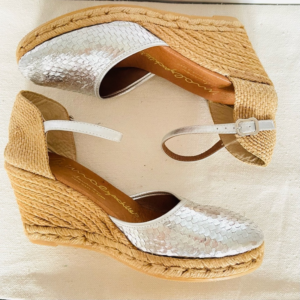 Gaimo Espadrilles Handmade in Spain Metallic Silver/Rope Espadrilles Size EU 41
